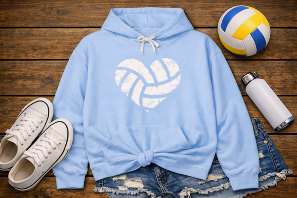 Volleyball Heart Hoodie | Minimal Volleyball Mom Cozy Game Day Hoodie
