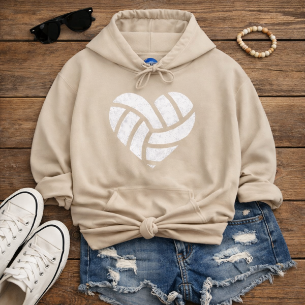 Volleyball Heart Hoodie | Minimal Volleyball Mom Cozy Game Day Hoodie