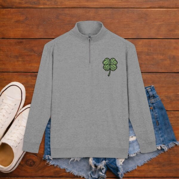 Lucky Shamrock Quarter Zip Grey Fleece Pullover Cotton Heritage M2475 St Patricks Day Sweatshirt Irish Clover Zip Up Lucky Shamrock Quarter Zip Grey Fleece Pullover Cotton Heritage M2475 St Patricks Day Sweatshirt Irish Clover Zip Up