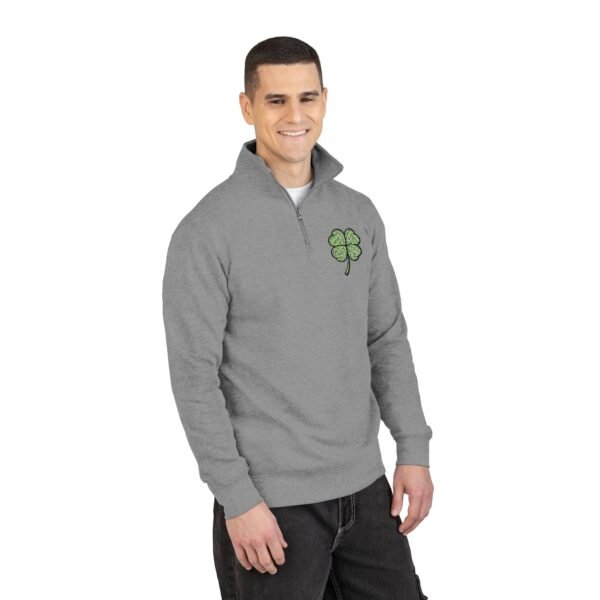 Lucky Shamrock Quarter Zip Grey Fleece Pullover Cotton Heritage M2475 St Patricks Day Sweatshirt Irish Clover Zip Up Lucky Shamrock Quarter Zip Grey Fleece Pullover Cotton Heritage M2475 St Patricks Day Sweatshirt Irish Clover Zip Up