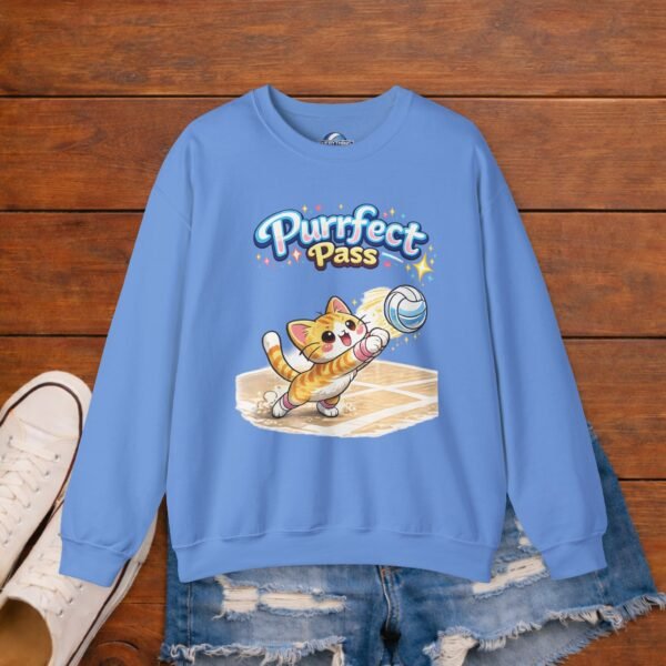 Purrfect Pass Cat Volleyball Crewneck Sweatshirt | Cute Volleyball Cat Sweatshirt