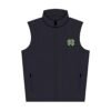 Black charcoal heather soft shell vest showing green four-leaf clover embroidery on chest