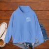Carolina Blue Gildan 18500 hoodie flat lay with minimalist volleyball mama chest print