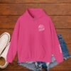 Heliconia Gildan 18500 hoodie flat lay with minimalist volleyball mama chest print